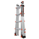 Телескопична алуминиева стълба Little Giant Leveler M17 с регулируеми крака и безопасни бутони.