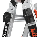 Регулируемите бутони на телескопичната алуминиева стълба Little Giant Leveler M22 за безопасно отключване.