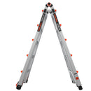 Телескопична алуминиева стълба Little Giant Leveler M22 с регулируеми крака и безопасни бутони за отключване.