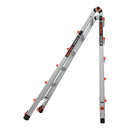 Телескопична алуминиева стълба Little Giant Leveler M22, с регулируеми крака и безопасни бутони.