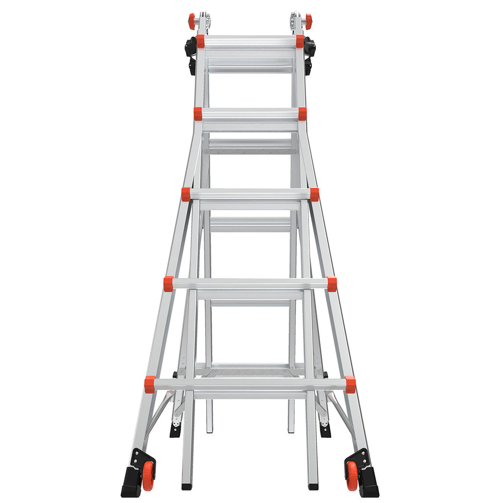 Телескопична алуминиева стълба Little Giant Leveler M22, 4x5 стъпала с регулируеми крака за безопасно и удобно използване.