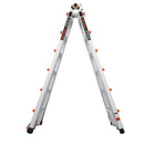 Телескопична алуминиева стълба Little Giant Leveler M26 с регулируеми крака и безопасни бутони.