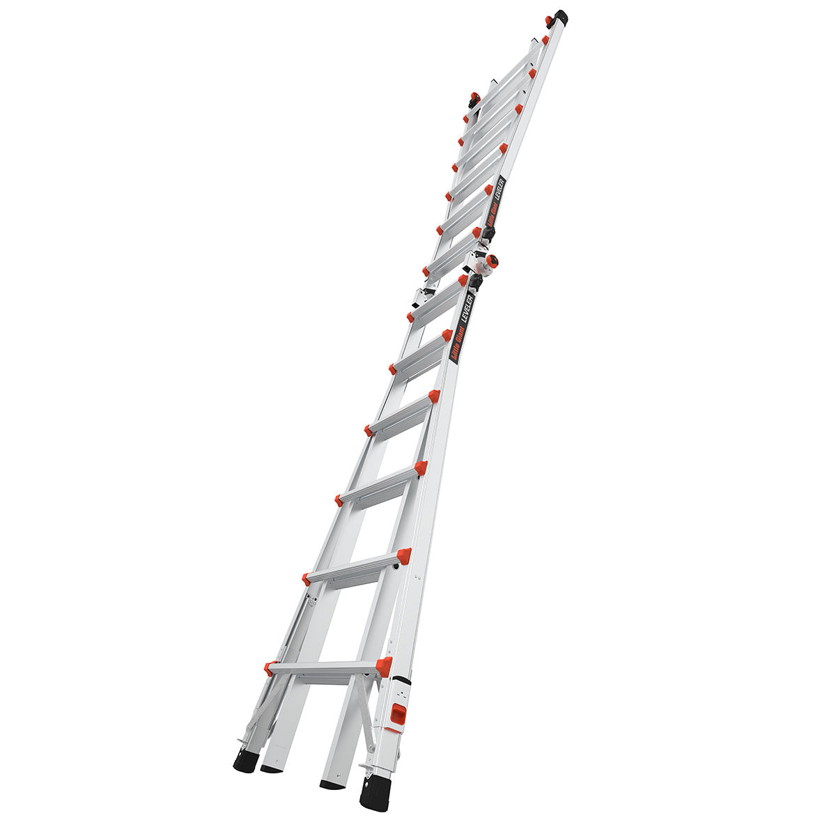 Телескопична алуминиева стълба Little Giant Leveler M26 с 4x6 стъпала за безопасна употреба на неравни повърхности.
