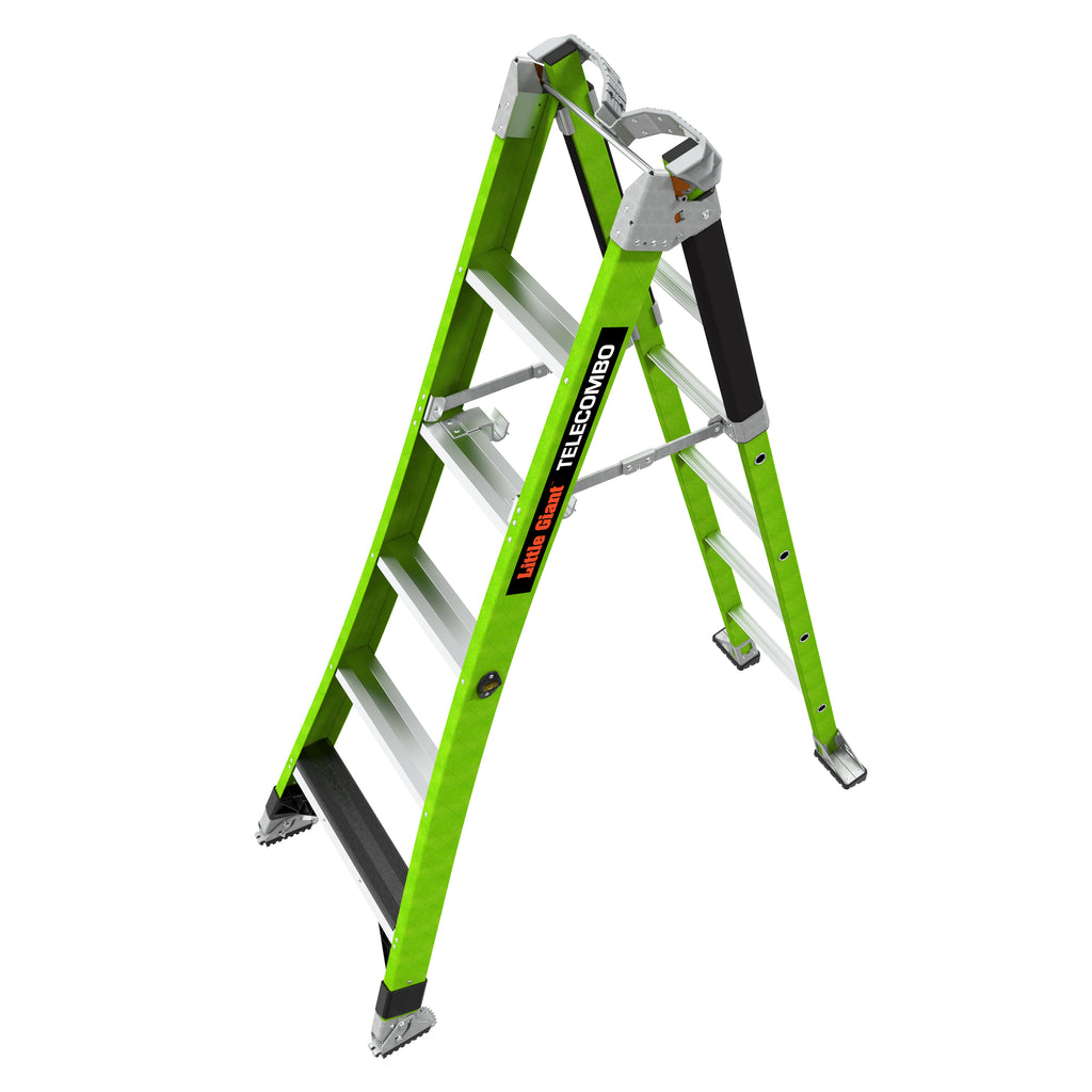 Двураменна стълба от фибростъкло 5+4 стъпала Little Giant TELECOMBO с GROUND CUE, V-bar и двупозиционни пети