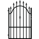 Еднокрила оградна врата POLIS с елегантен дизайн и декоративни елементи, подходяща за монтаж на стълбове.