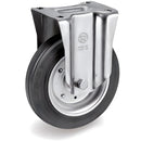 Стационарно колело на втулка с черна гума 80мм, подходящо за колички с леко натоварване, използване на закрито и открито.