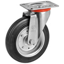 Въртящо колело на втулка от черна гума, подходящо за колички с леко натоварване и за употреба на закрито и открито.