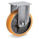 Стационарно колело на планка от полиуретан с чугунена джанта, подходящо за средно и тежко натоварване