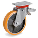 Въртящо колело с полиуретанова гума и чугунена джанта, подходящо за средно и тежко натоварване.