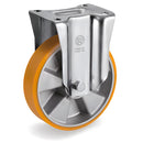 Стационарно колело на планка с полиуретанова гума и алуминиева джанта, подходящо за средно и тежко натоварване.