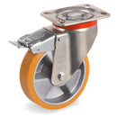 Въртящо колело на планка с полиуретанова гума и алуминиева джанта, подходящо за тежки натоварвания.