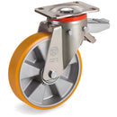 Въртящо колело на планка с полиуретанова гума и алуминиева джанта, подходящо за натоварване до 600 daN.