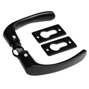 Черен дръжка за врата със стаменни пластини за монтаж и осигуряване на сигурност.