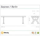 Скица на дървена градинска пейка 'Берлин' с размери 180 x 47 x 46 см и чугунени крака.
