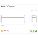 Скица на метална пейка 180 x 38 x 56 см, показваща размери и тегло 15 кг.