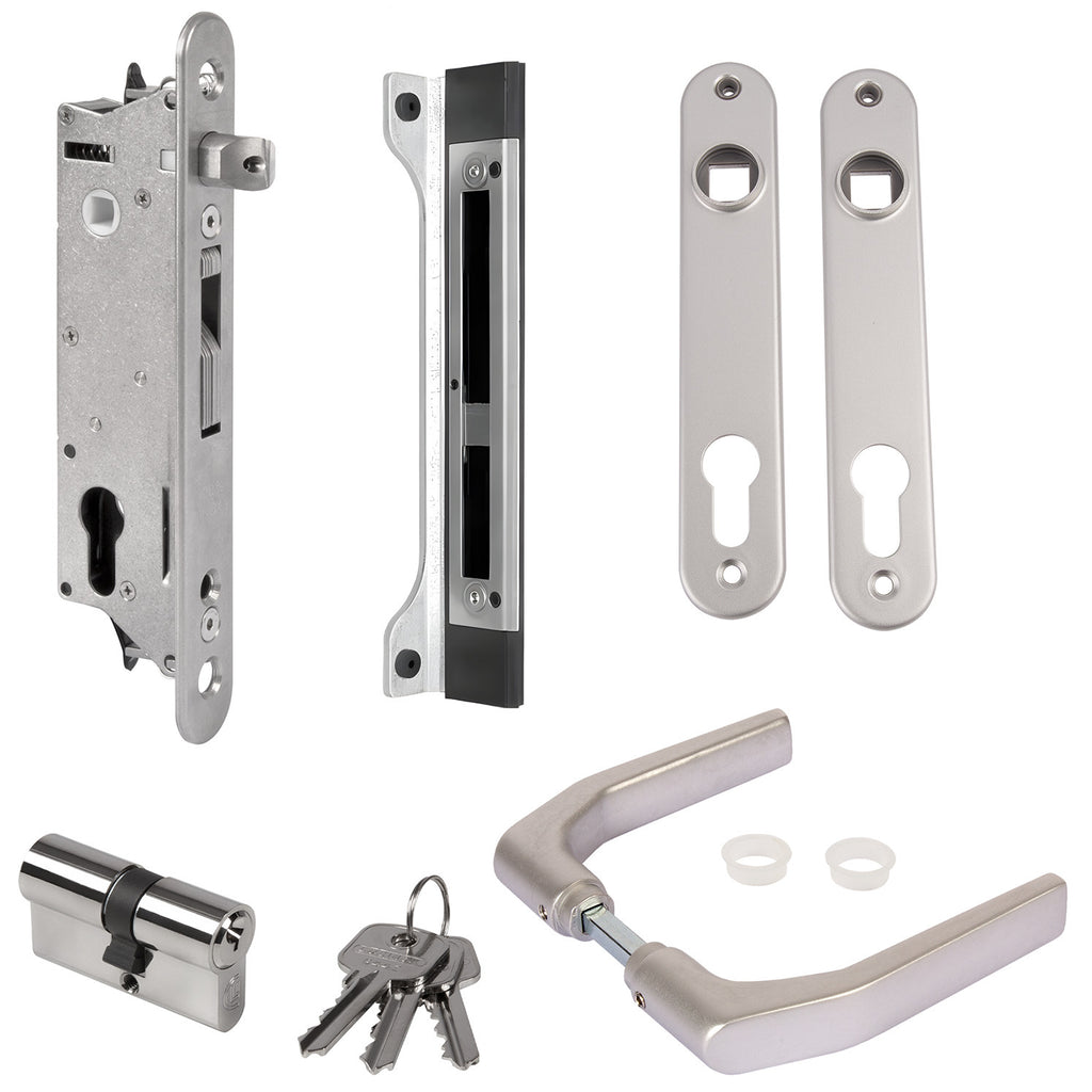 Окомплектована брава за вграждане Fiftylock с дръжки 3006J-H, планка, патрон и насрещник SFKU Locinox