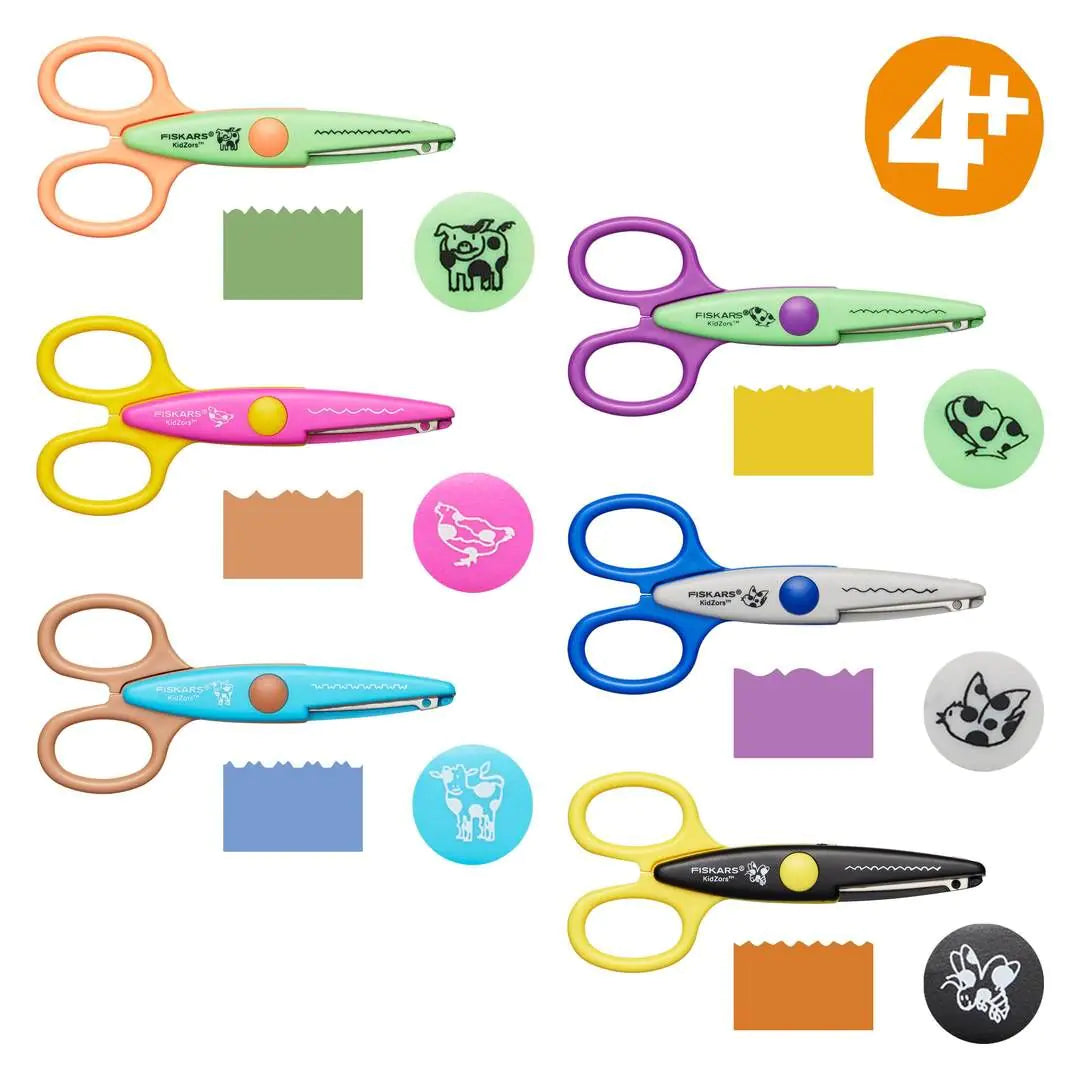Детски комплект декоративни ножици Fiskars Kidzors™, 6 броя - Nika.bg