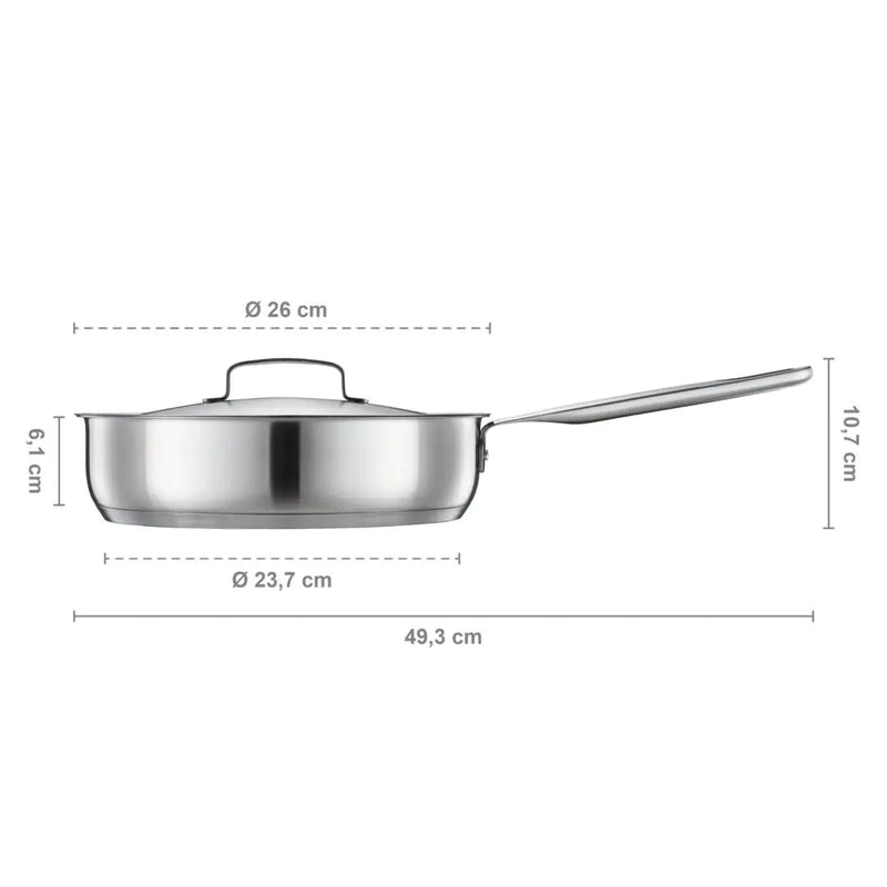 Тиган за сотиране Fiskars All Steel с капак и незалепващо керамично покритие, 26cm