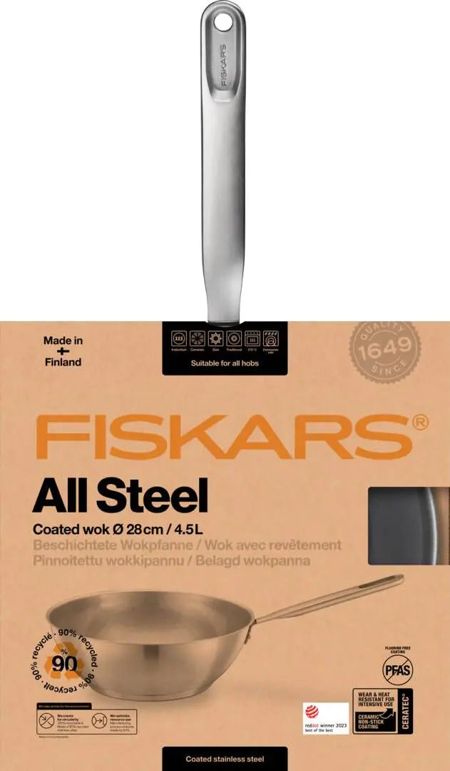 Уок тиган Fiskars All Steel с незалепващо керамично покритие, 28cm