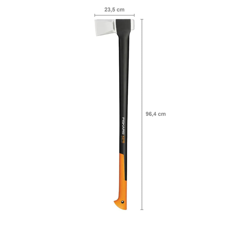 Брадва за цепене на дърва Fiskars X27, размер XXL с дълга дръжка, идеална за тежки задачи.