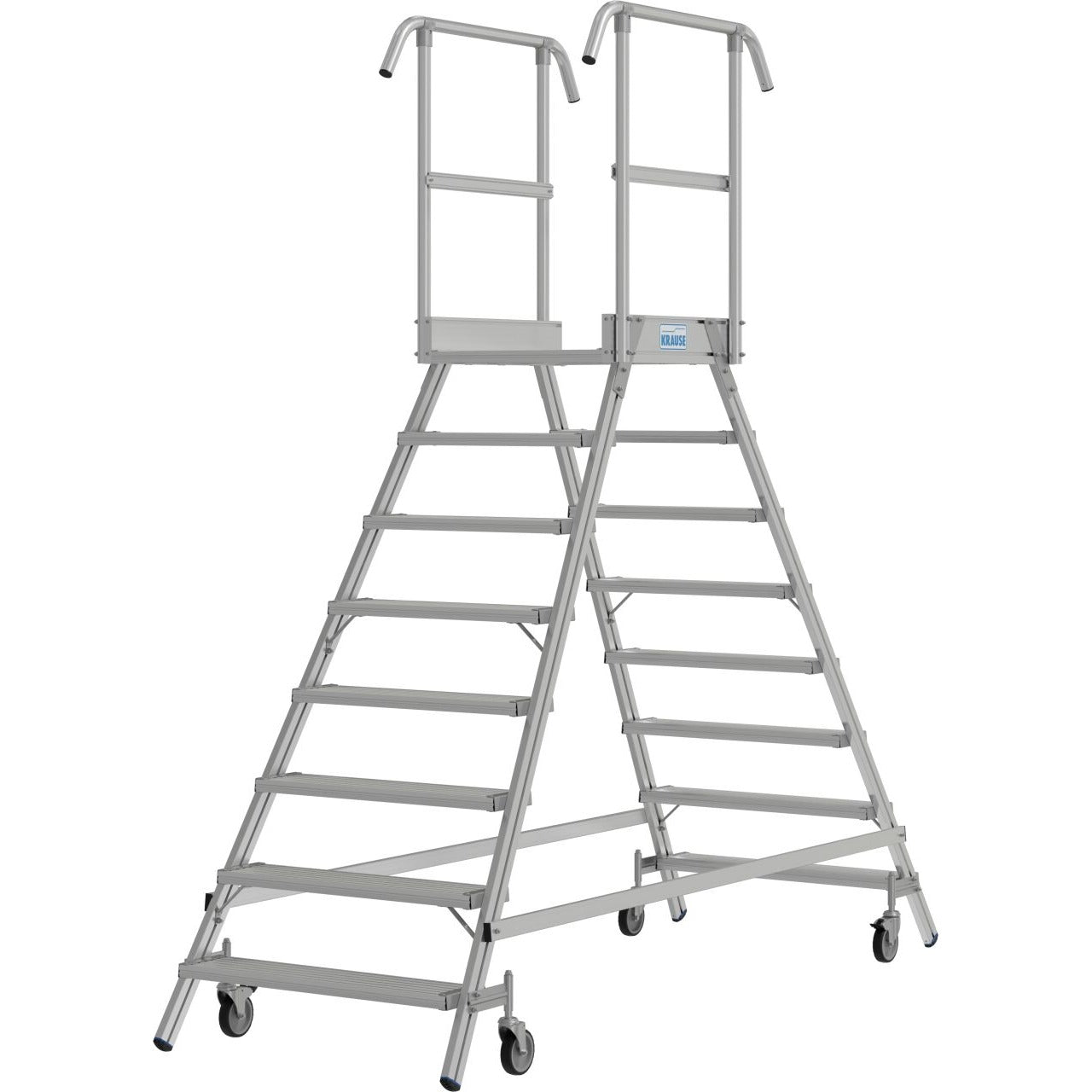 Мобилна двустранна стълба с платформа и колела Krause Stabilo 2x8