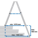 Алуминиева телескопична стълба Krause STABILO 2x5 в разгънато състояние с размери минимална дължина 1070 мм и максимална 1360 мм.