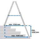 Телескопична алуминиева стълба Krause STABILO на стъпала с размери, показващи гъвкавост за различни височини.