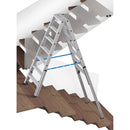 Алуминиева телескопична стълба Krause STABILO 2x7 с 4 удължаващи релси на стълбище, показваща стабилност и многофункционалност.