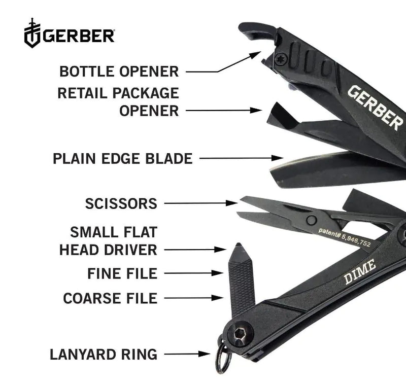 Джобен мултитул GERBER Dime, цвят черен