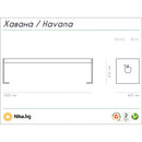 Схема на метална пейка Хавана с размери 180 x 40 x 47 см и тегло 52 кг.