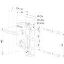 Схема на брава LOCINOX за индустриална врата с кръгъл профил - сив цвят и механизъм от неръждаема стомана.