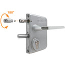 Брава за индустриална врата за кръгъл профил с 180° движение, алуминиев корпус и неръждаема стомана, цвят сив.