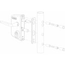Схема на брава LOCINOX за индустриална врата с кръгъл профил - сив цвят и механизъм от неръждаема стомана.
