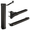 Автомат за затваряне на врата LION в черен цвят с хидравличен механизъм, регулируема скорост и издръжлив дизайн.