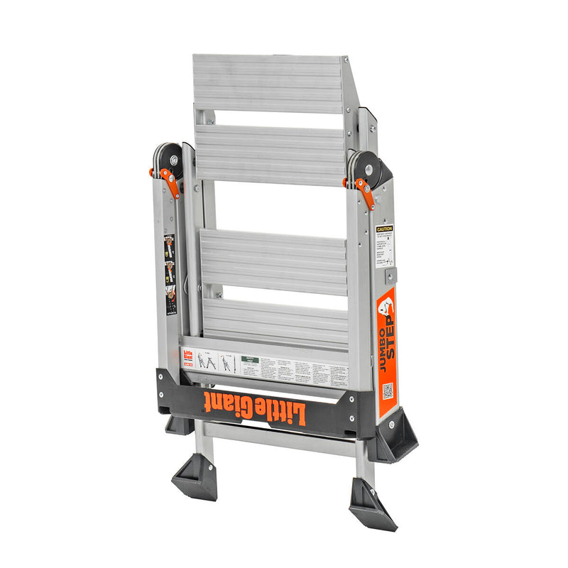 Сгъната алуминиева степ стълба Little Giant Jumbo Step с ултра широки 1x2 стъпала за максимален комфорт.