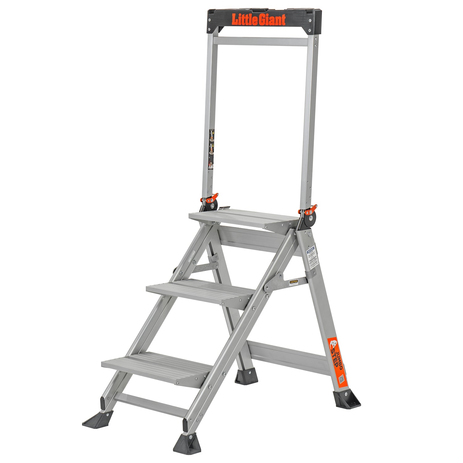 Алуминиева степ стълба Little Giant Jumbo Step с широки платформени стъпала за максимален комфорт и стабилност.