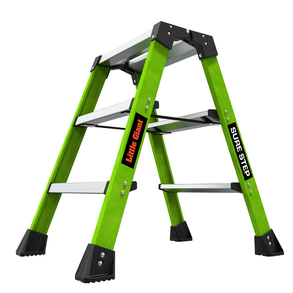 Двустранна стълба Little Giant Sure Step™ от фибростъкло, лека и компактна, подходяща за домашна и професионална употреба.