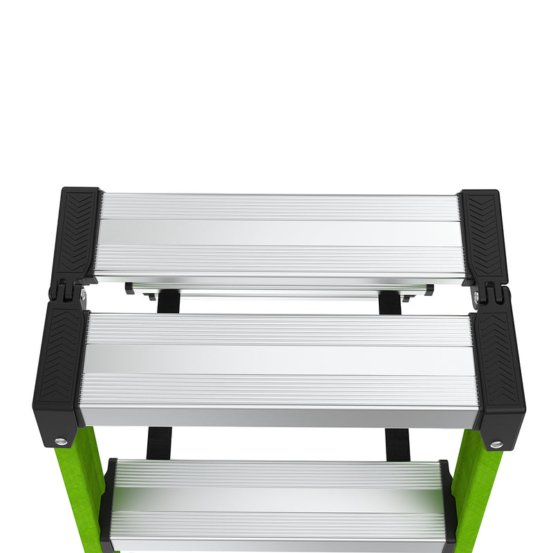 Вижте горната част на двустранна стълба от фибростъкло Little Giant Sure Step™ с 2x3 стъпала.