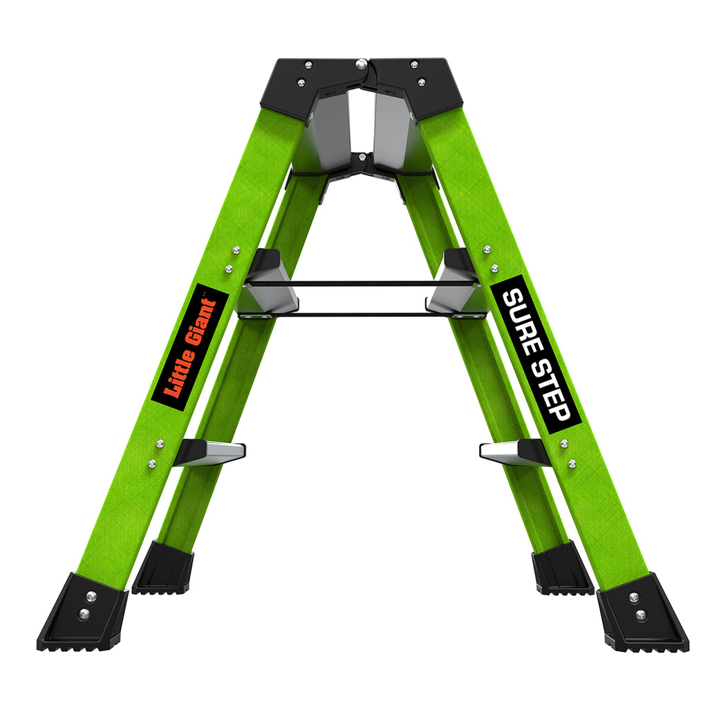 Двустранна стълба от фибростъкло Little Giant Sure Step™ в зелен цвят, идеална за дома и офиса.