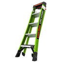 Двураменна стълба Little Giant King Kombo с 5+4 стъпала и звукова система Ground Cue, зелена конструкция.