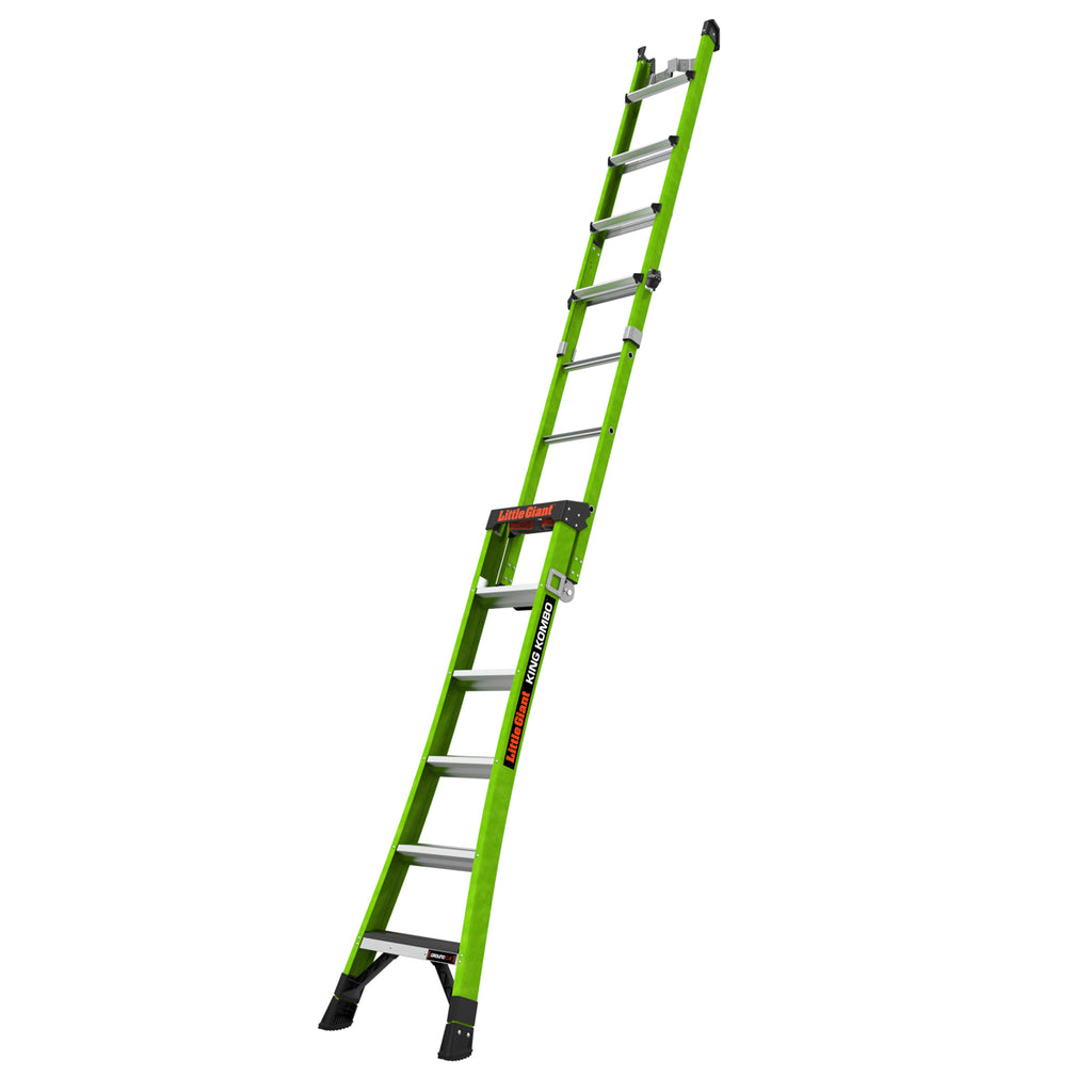 Двураменна стълба от фибростъкло Little Giant KING KOMBO XT с 6+4 стъпала и звукова система Ground Cue.