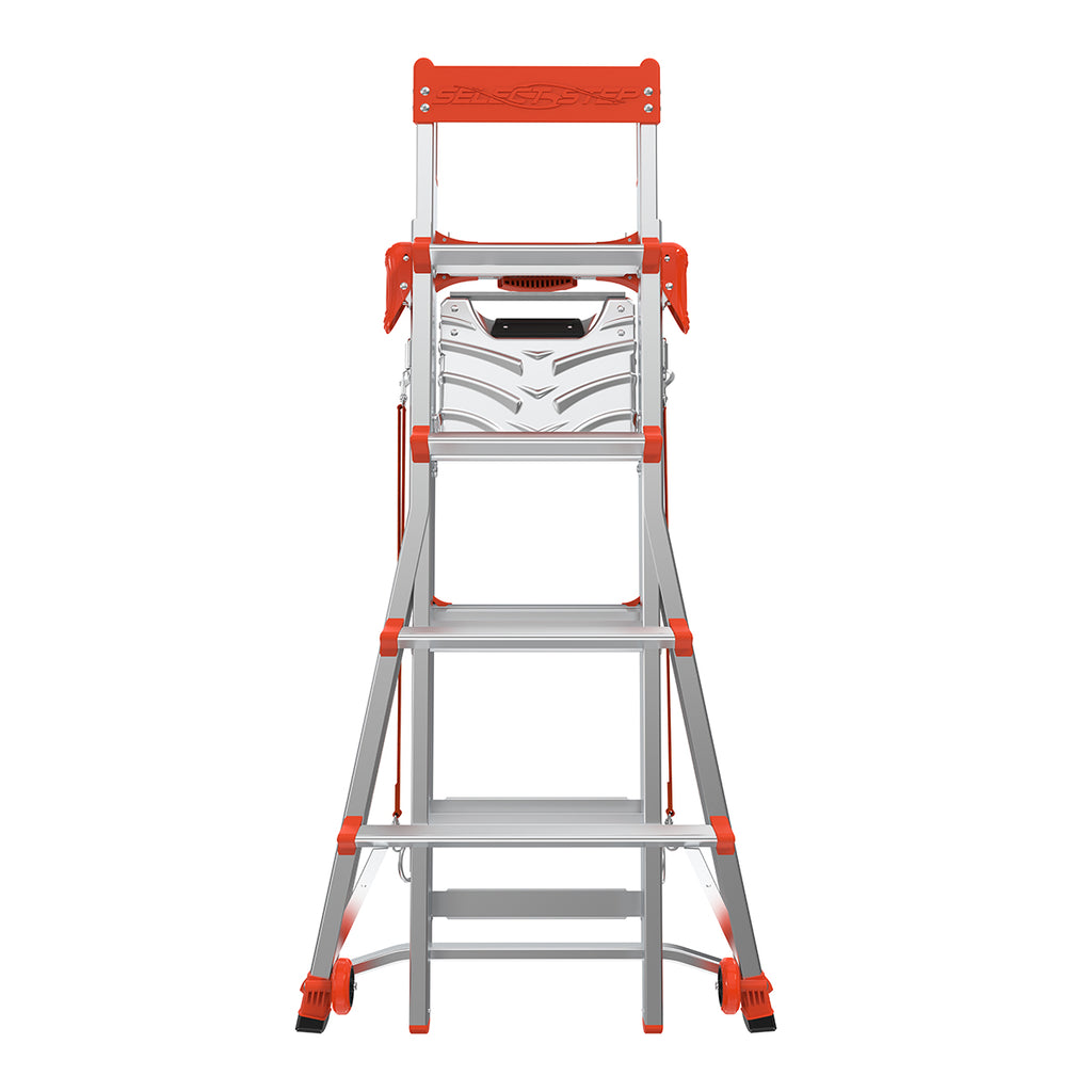 Двустранна телескопична стълба Little Giant Select Step с платформа Air Deck, 4+2 стъпала в червено и сребристо