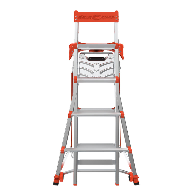 Двустранна телескопична стълба Little Giant Select Step с платформа Air Deck, 4+2 стъпала в червено и сребристо