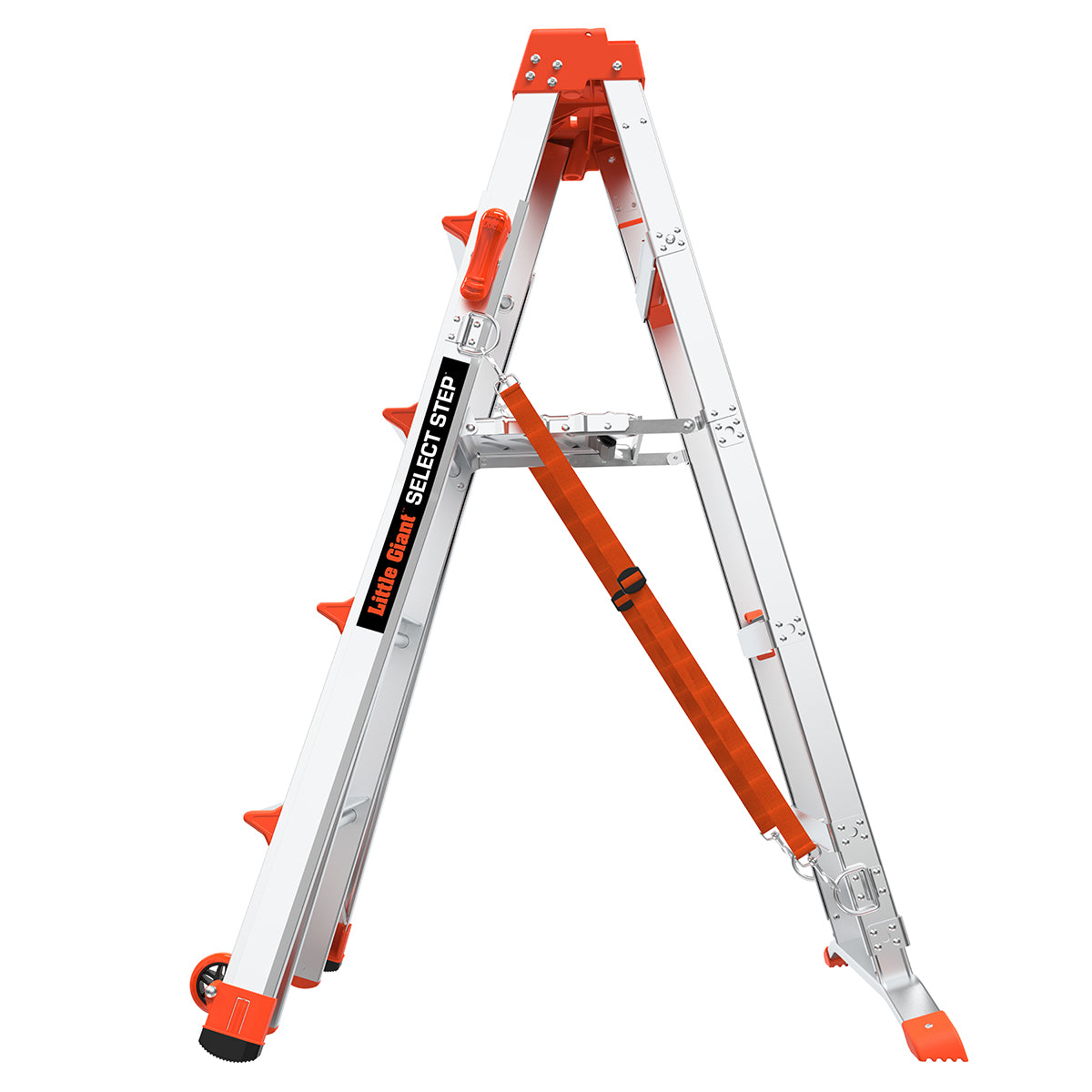 Двустранна алуминиева стълба Little Giant Select Step с платформа Air Deck и 4+2 стъпала за безопасно изкачване.