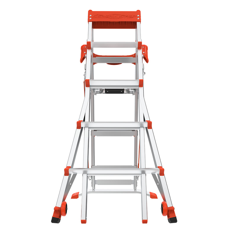 Двустранна телескопична стълба Little Giant Select Step с платформа и 4+2 стъпала, удобна и безопасна.