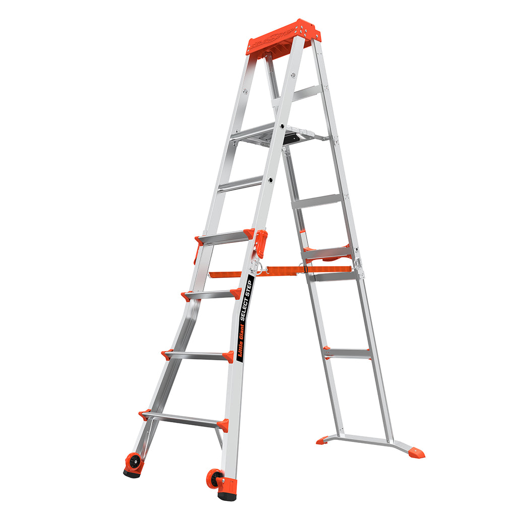 Двустранна телескопична стълба Little Giant Select Step с платформа Air Deck, 4+2 стъпала.