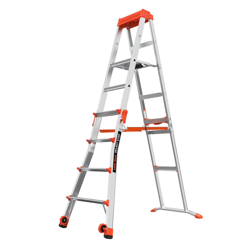 Двустранна телескопична стълба Little Giant Select Step с платформа Air Deck, 4+2 стъпала.