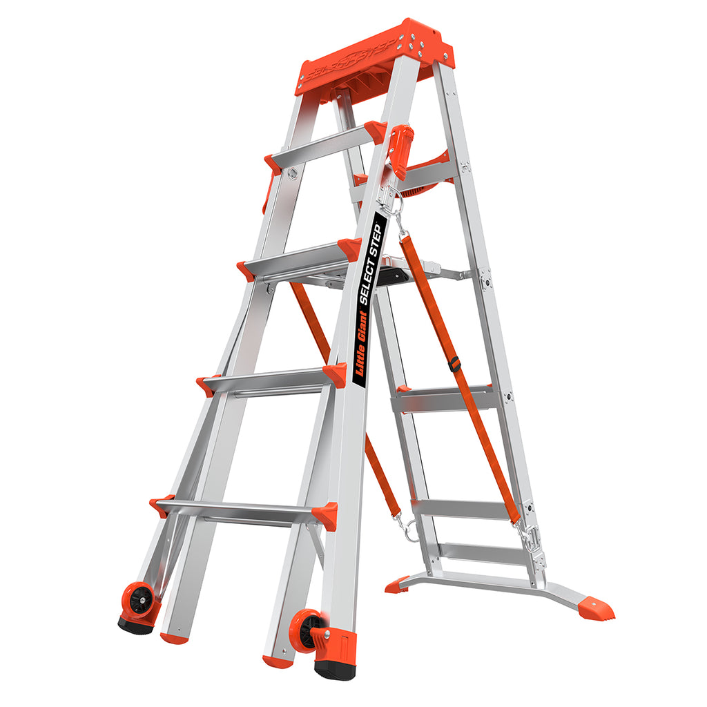 Двустранна телескопична стълба Little Giant Select Step с платформа Air Deck, 4+2 стъпала.