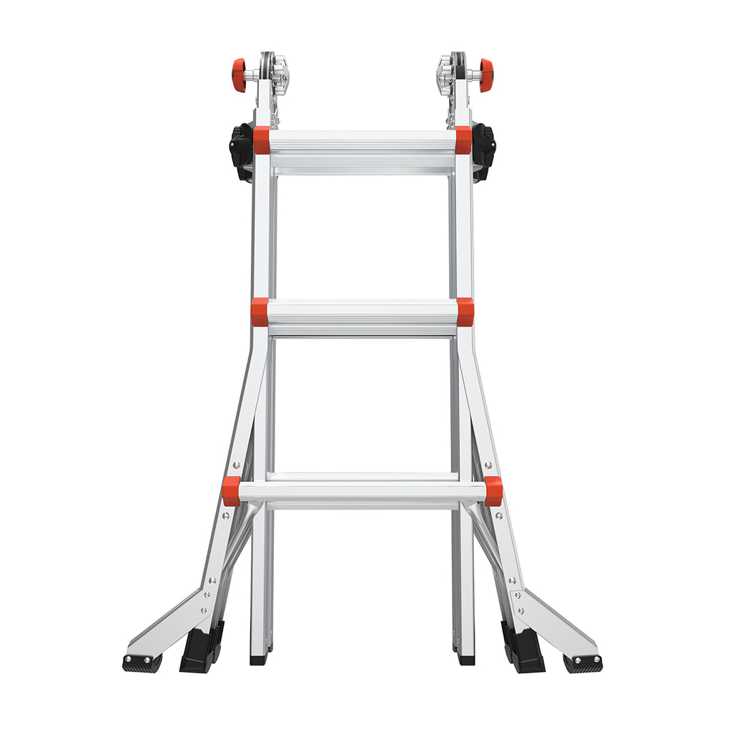 Телескопична алуминиева стълба Little Giant VELOCITY 2.0 с заключващи механизми и усилени крака.