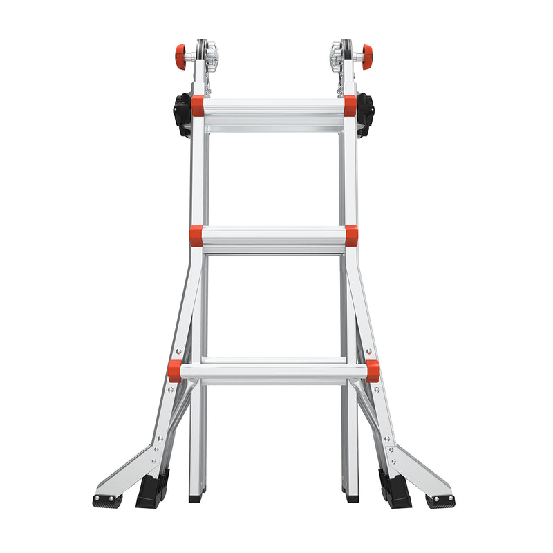 Телескопична алуминиева стълба Little Giant VELOCITY 2.0 с заключващи механизми и усилени крака.